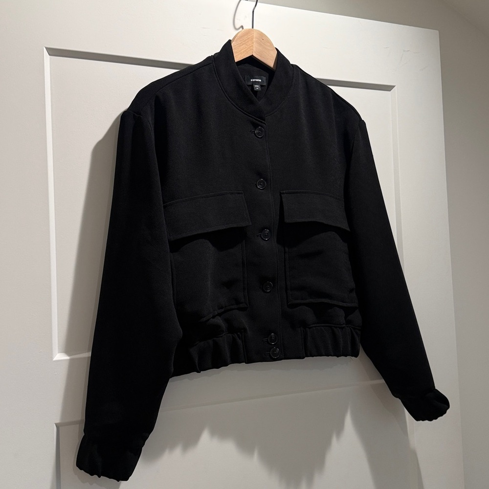Express Patch Pocket Cropped Bomber Jacket In Pit… - image 8